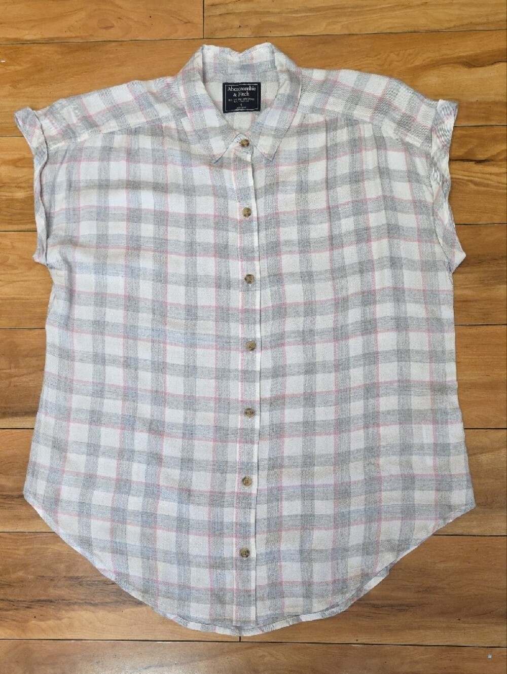 Abercrombie & Fitch Cap Sleeve Lightweight Button Down Plaid Shirt Size Small